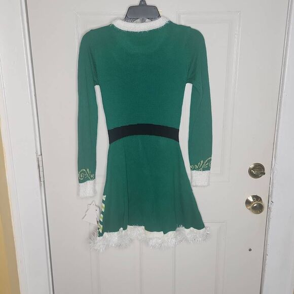 Born famous Christmas ELF green and white sweater dress juniors size XS - Picture 4 of 5